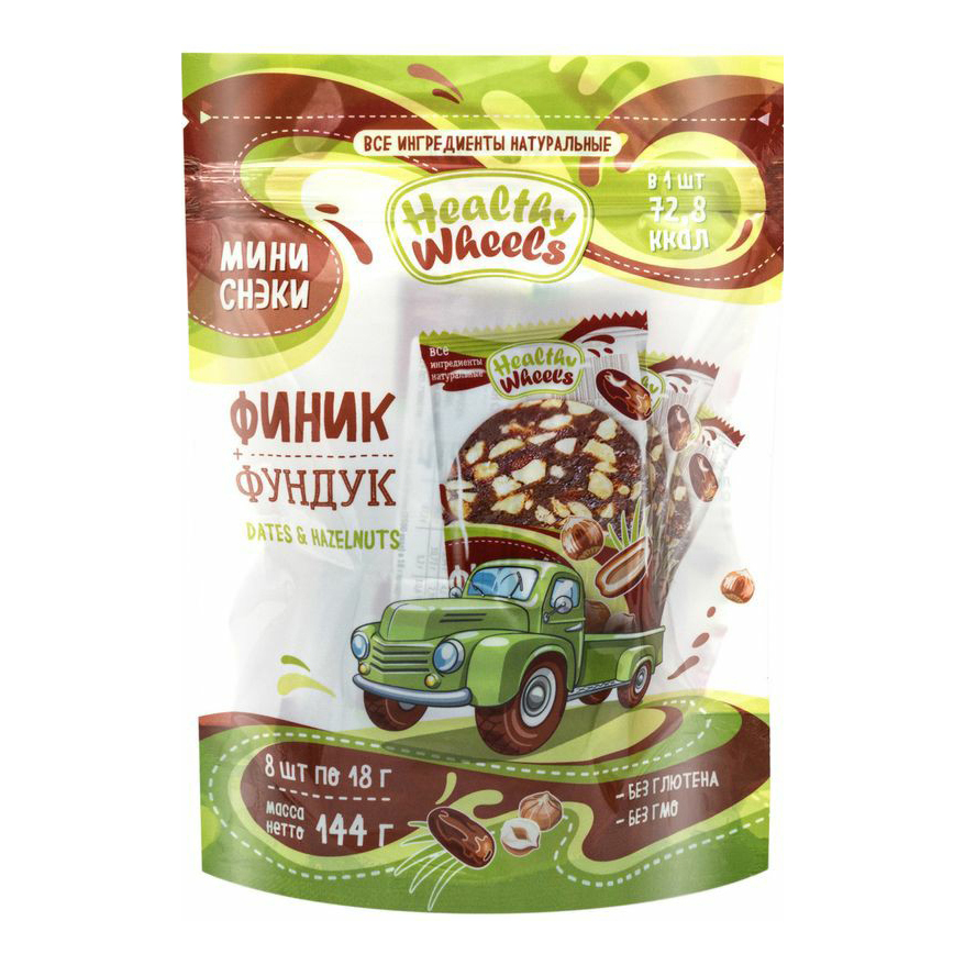 

Мини-снеки ЭкоДиво Healthy Wheels финик-фундук 144 г