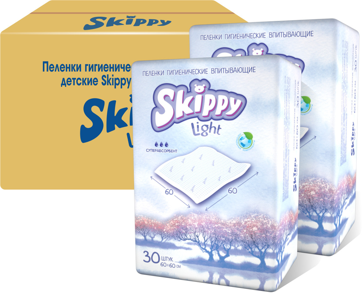 

Пеленки гигиенические впитывающие одноразовые Skippy 60х60, 2x30 шт., Light