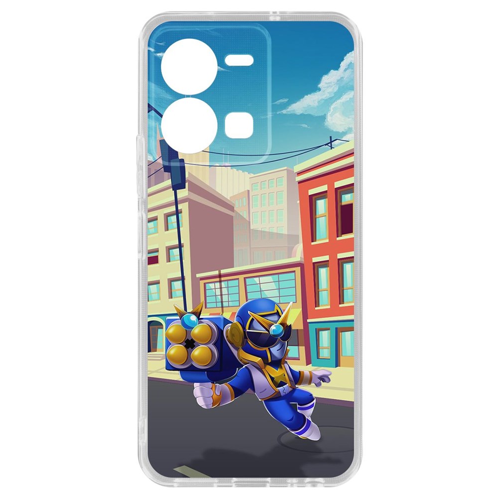 

Чехол-накладка Кейс Brawl Stars-Супер Рейнджер Брок для Vivo Y35, Прозрачный
