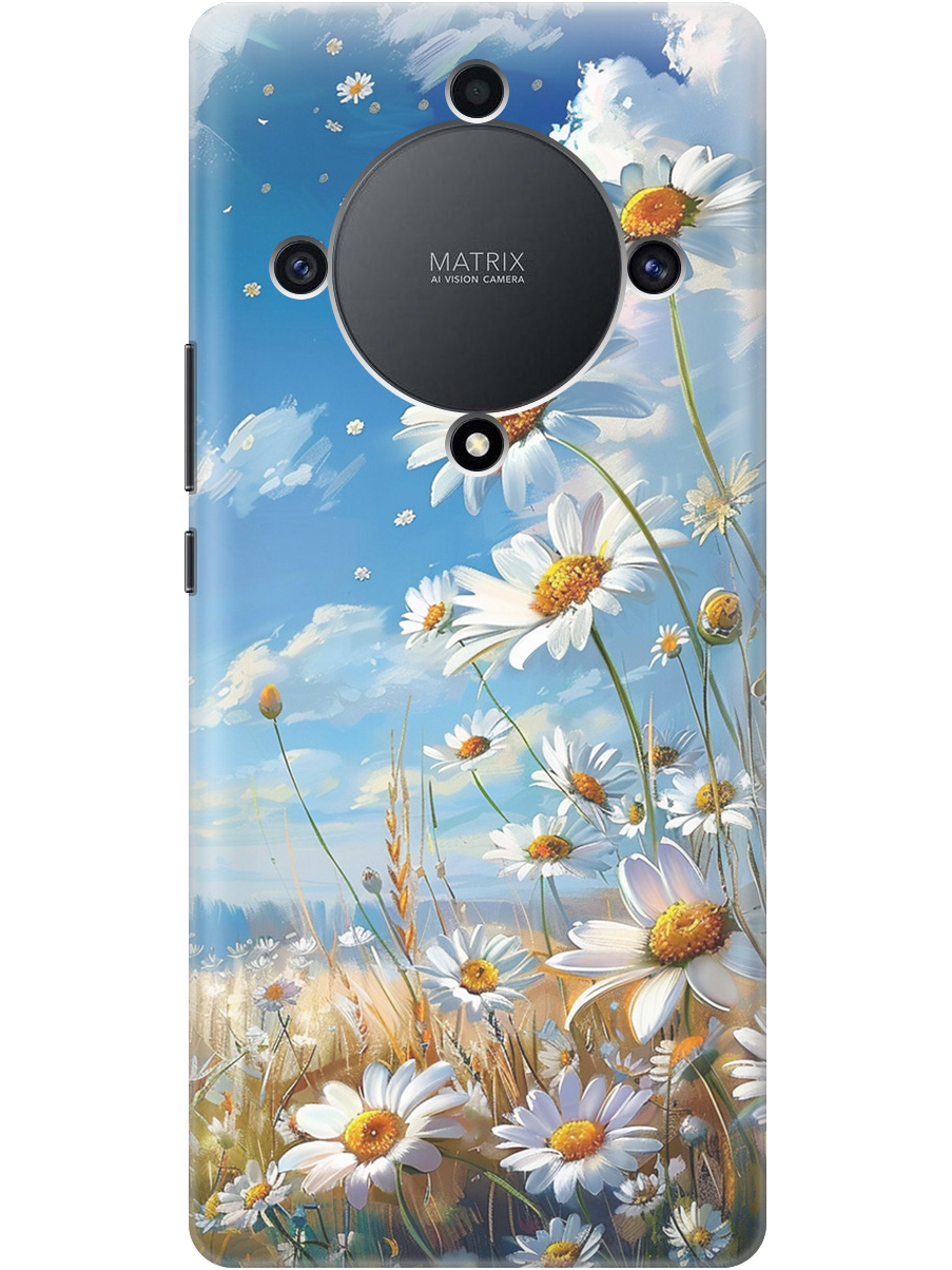 

Силиконовый чехол на Honor X9a / Magic5 Lite с рисунком "Ромашки на поле", Белый;синий, 20000555