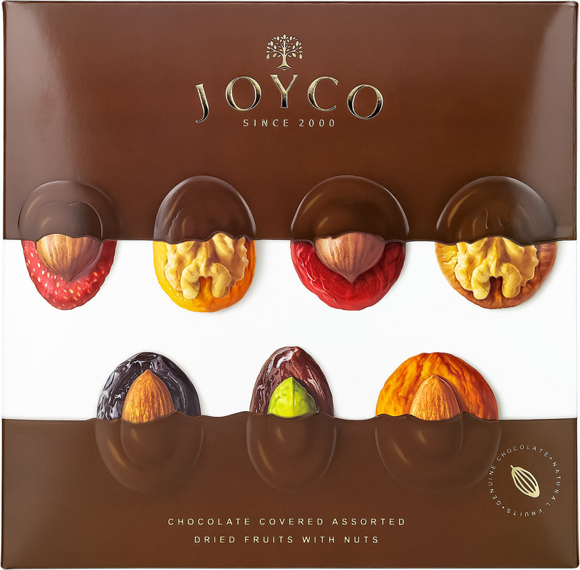Подарочный набор JOYCO Шоколадные конфеты Ассорти сухофруктов в шоколаде с орехами, 157 г