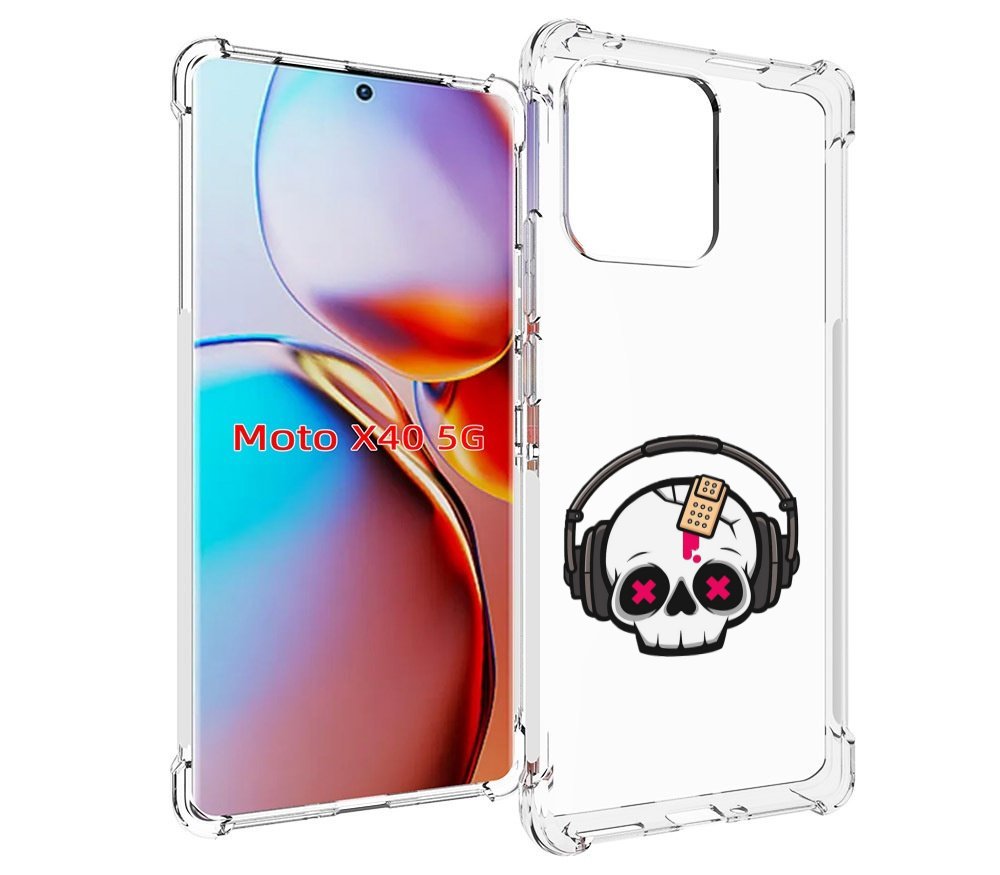 

Чехол MyPads черепок в наушниках для Motorola Moto X40, Прозрачный, Tocco