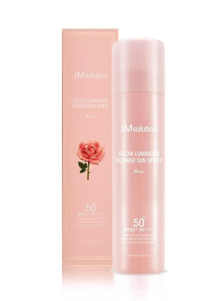 Солнцезащитный спрей JM SOLUTION GLOW LUMINOUS FLOWER SUN ROSE с дамасской розой, 180 мл