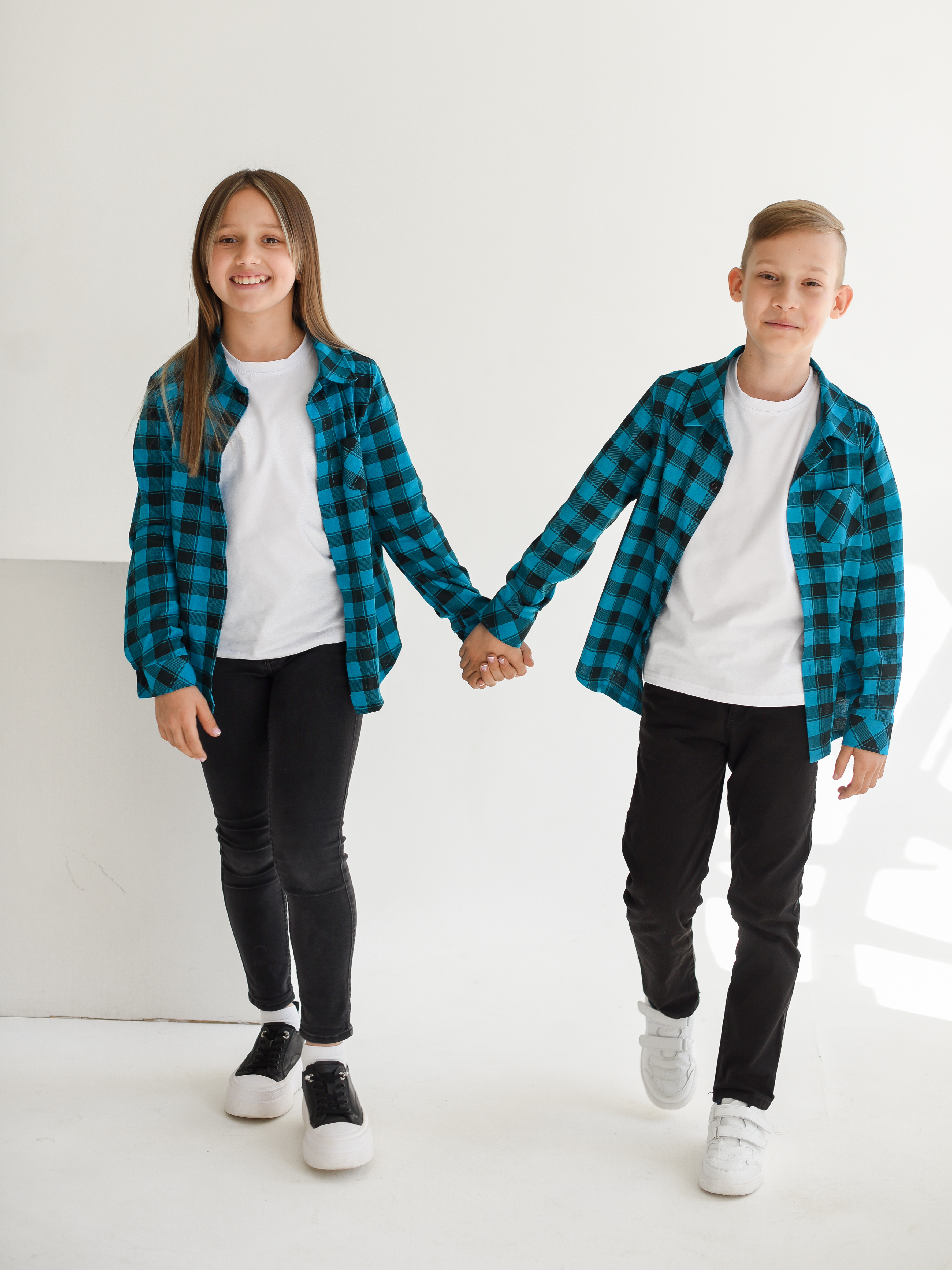 Рубашка детская LikeRostik Клетка, голубой, 158