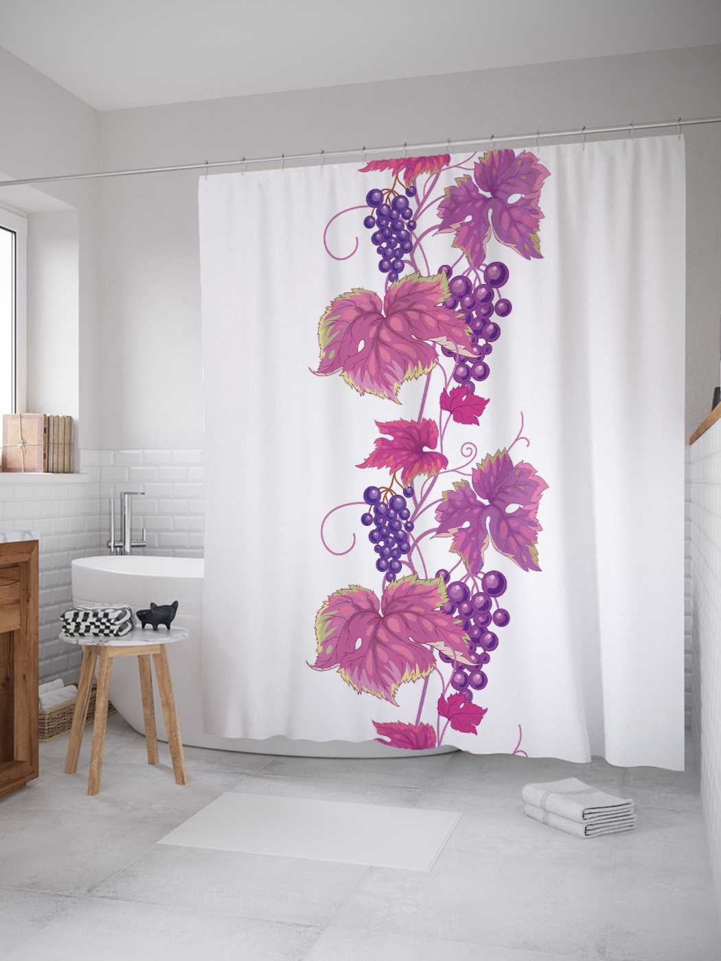 

Штора для ванной JoyArty "Виноградное сплетение" из сатена, 180х200 см с крючками, Белый