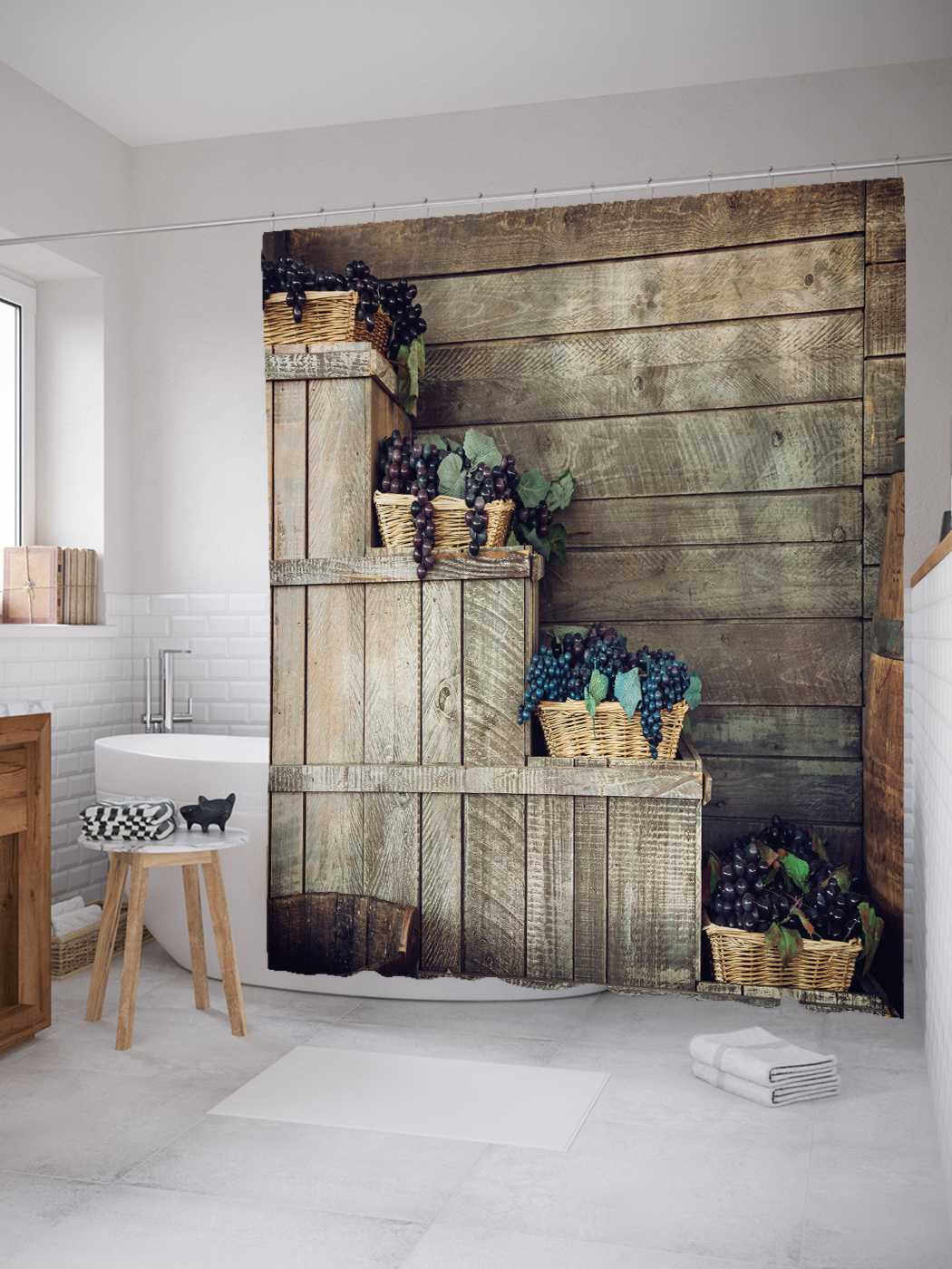 

Штора для ванной JoyArty "Виноградный рисунок" из сатена, 180х200 см с крючками, Коричневый