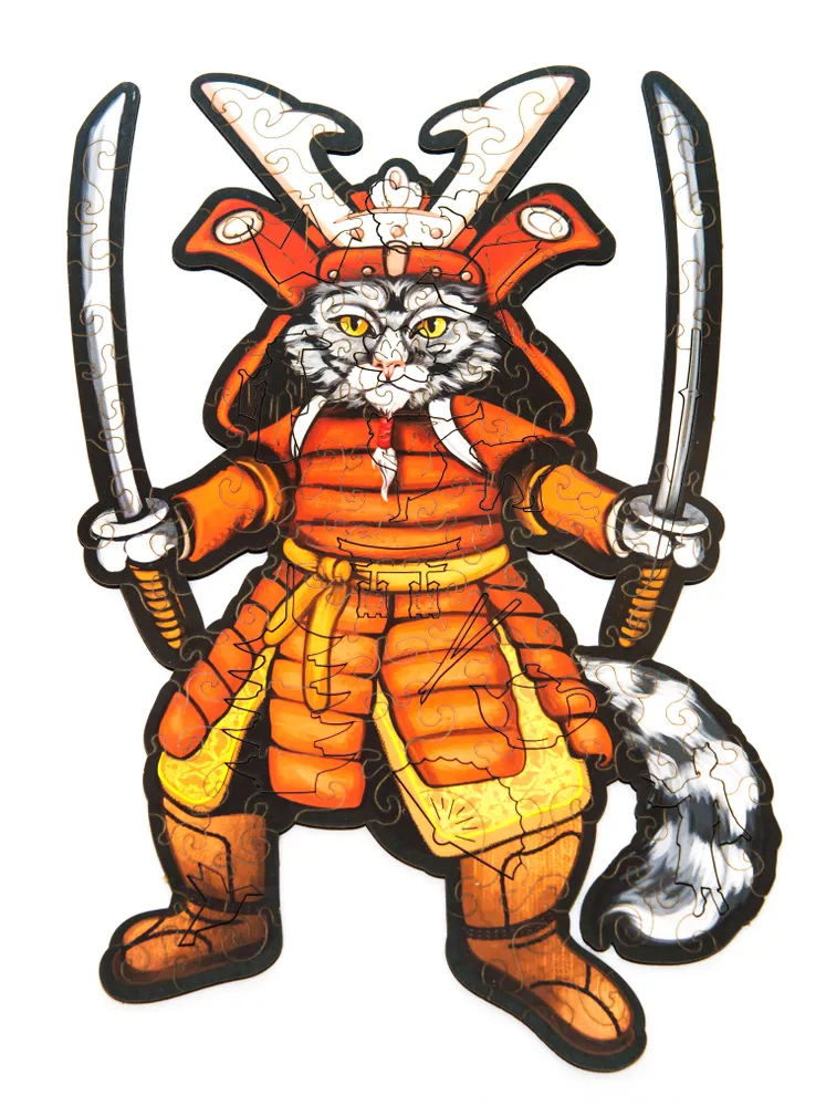 Деревянный пазл BoberBox Кот самурай 30х20 см, 115 деталей