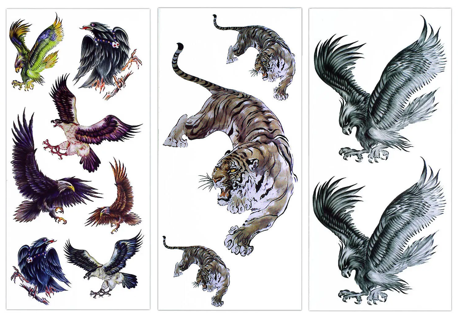 Временные переводные 3D татуировки Byfashion №1 3 шт реалистичные рисунки животных