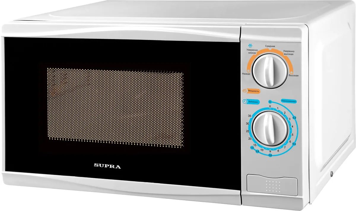 Микроволновая печь соло Supra 20MW75 белый, черный микроволновая печь supra 20mb75 20 л 700 вт механическая 5 уровней мощности черная