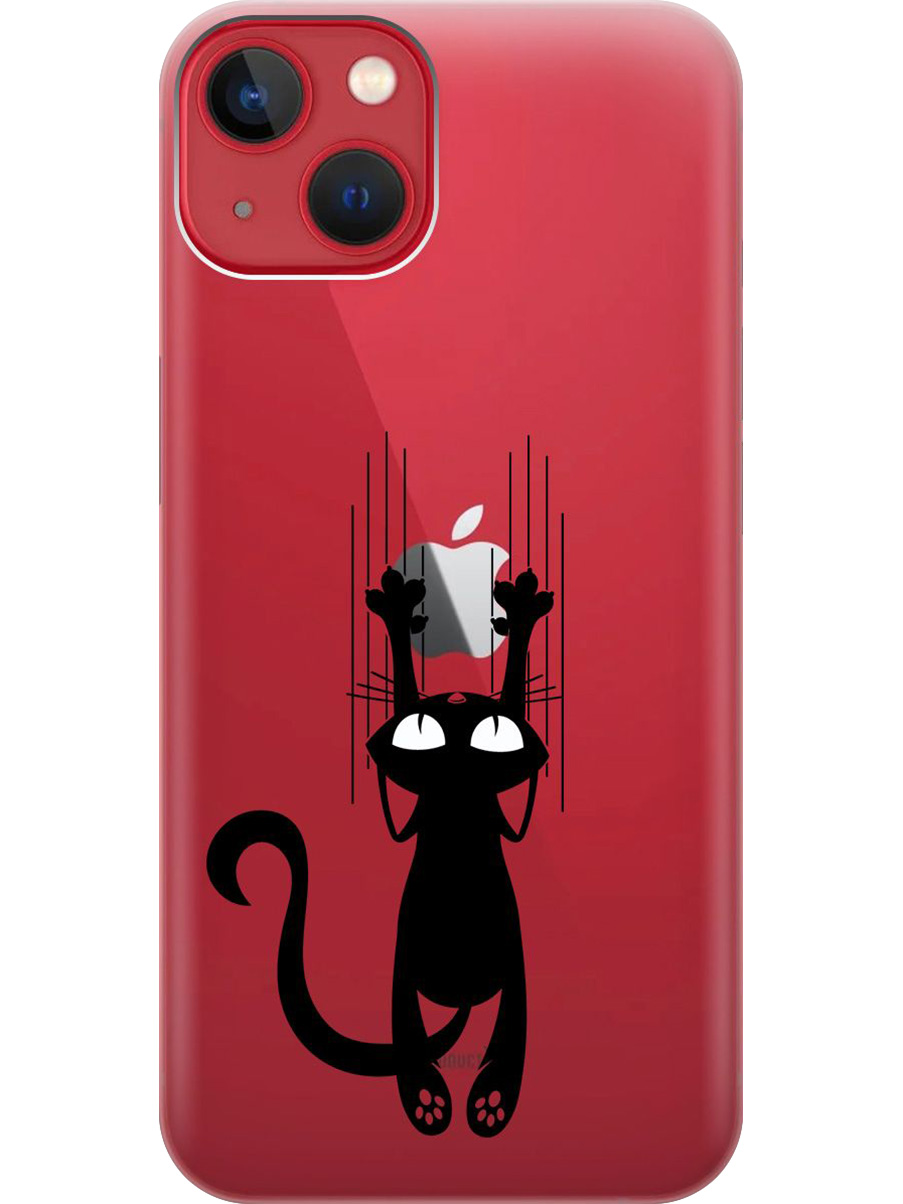 

Силиконовый чехол на Apple iPhone 14 с принтом "Кошечка царапка" прозрачный, Прозрачный;черный, 745400571