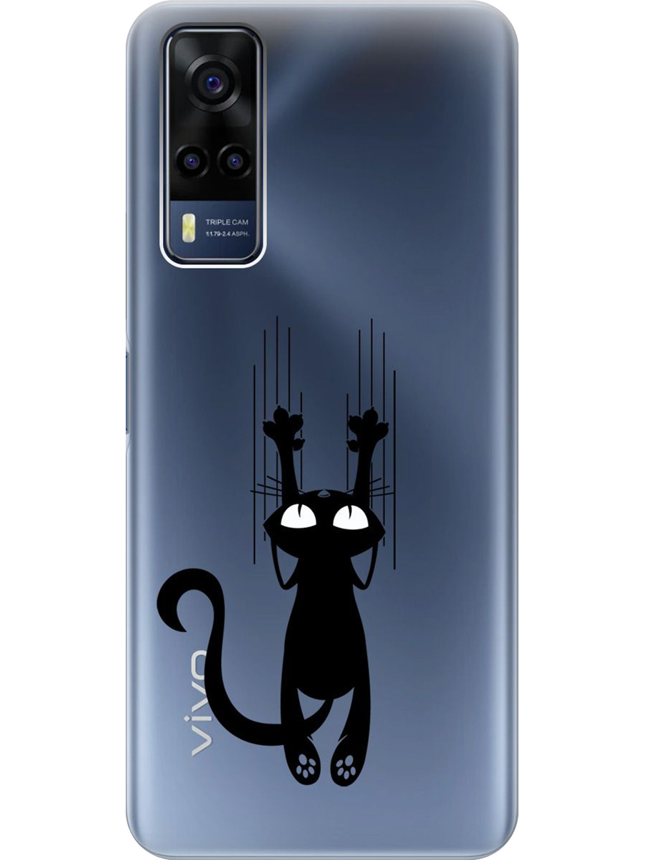 

Силиконовый чехол на Vivo Y31 / Y53s 4G / Y51 2020 с принтом "Кошечка царапка" прозрачный, Прозрачный;черный, 743438371