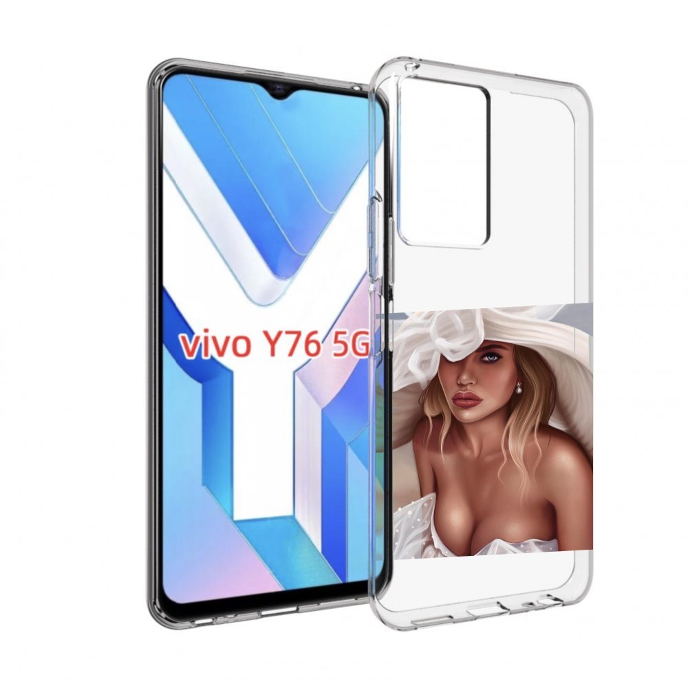 Чехол MyPads девушка-в-белой-шляпе женский для Vivo Y76 5G