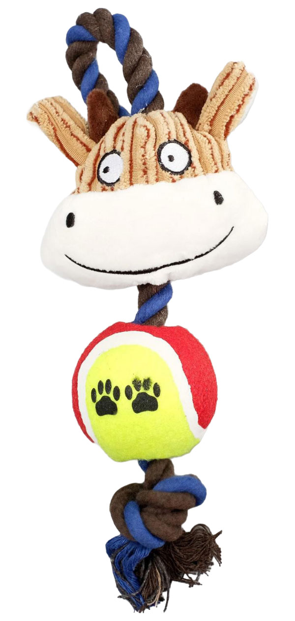 Игрушка для собак Пижон Корова канатная, мягкая с пищалкой, войлочный мяч 30 см