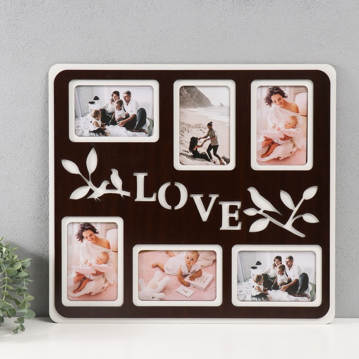 

Фоторамка ProfArt ЛХДФ Love птички 46х51 на 6 фото 10x15 см венге-белый, Белый;коричневый