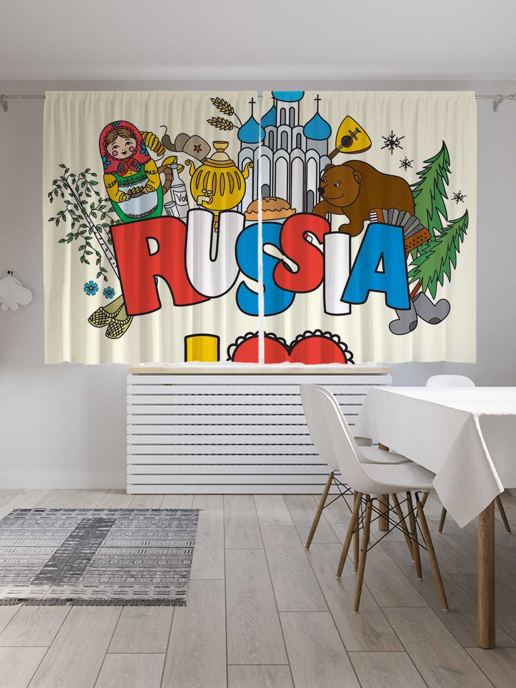 

Шторы с фотопечатью JoyArty "Люблю россию" из сатена, 290х180 см