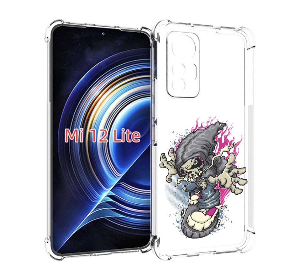 

Чехол MyPads нарисованный скелет на скейт борде для Xiaomi 12 Lite, Прозрачный, Tocco