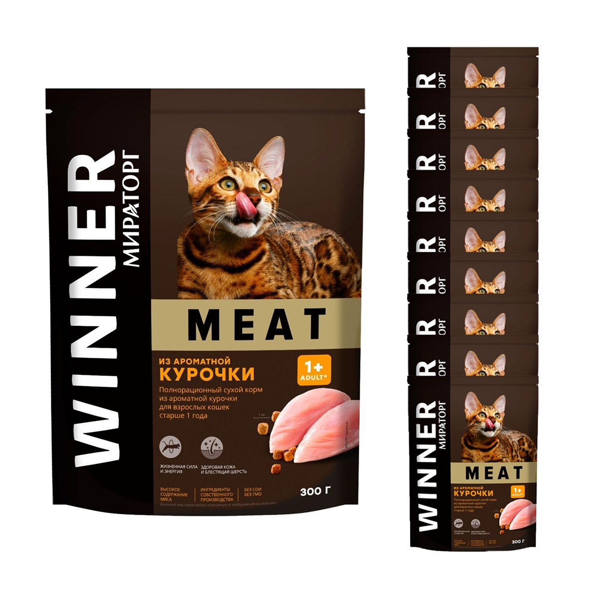 фото Сухой корм для кошек winner meat , курица, 10шт, 0.3кг