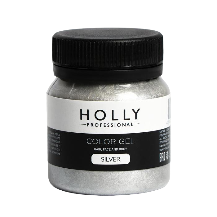 фото Декоративный гель для волос, лица и тела color gel holly professional, silver, 50 мл