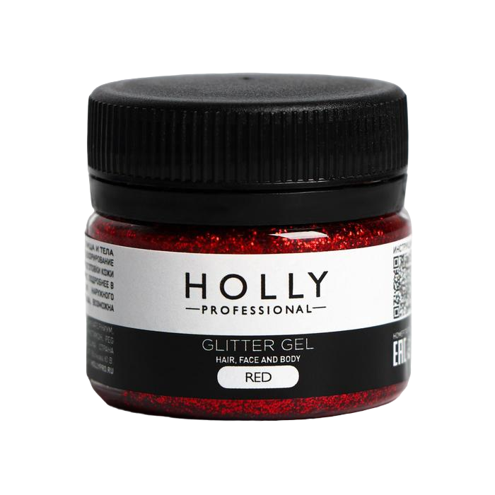 

Декоративный гель для волос, лица и тела GLITTER GEL Holly Professional, красный, 20 мл