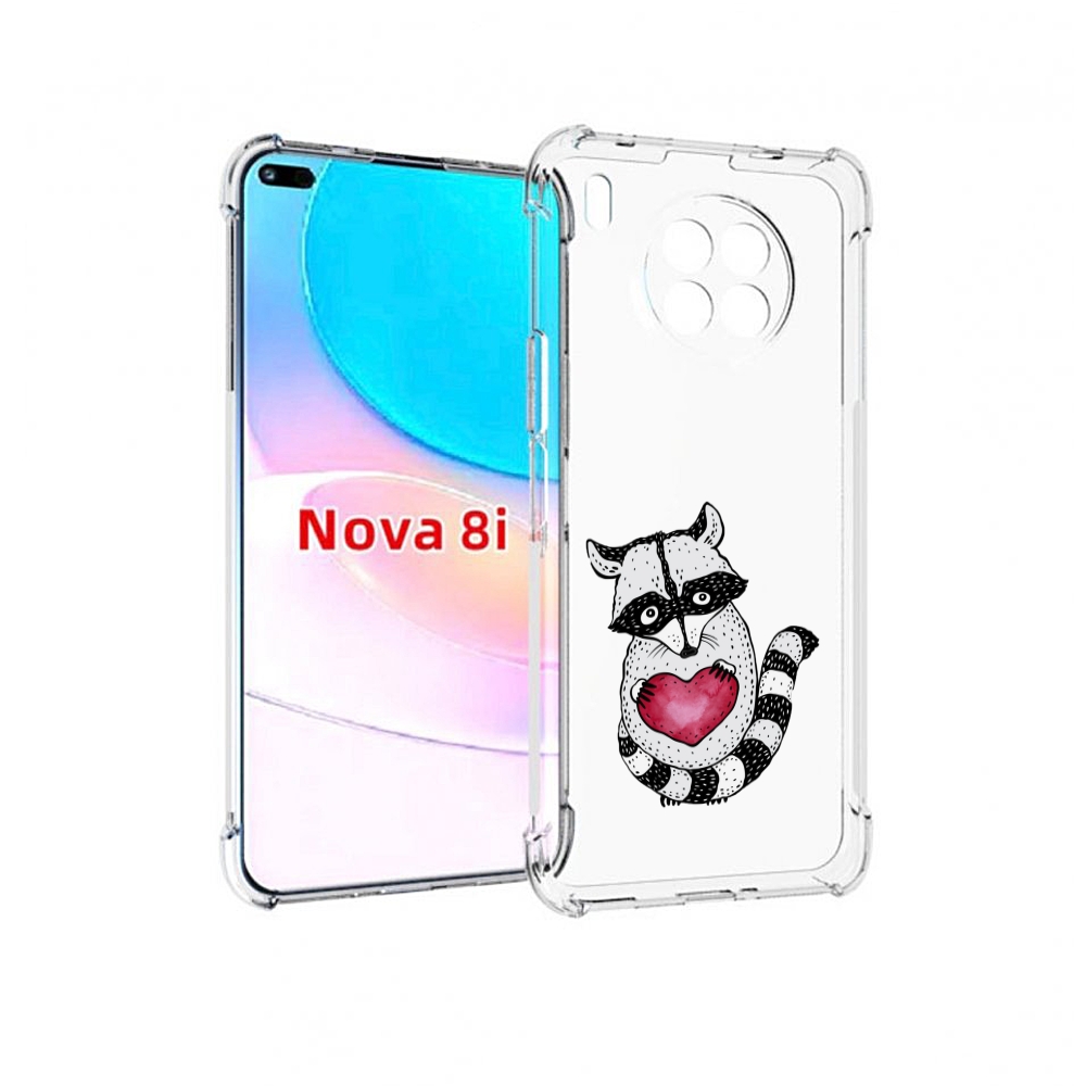 

Чехол бампер MyPads Енот с сердечком для Huawei Nova 8i, Прозрачный, Tocco