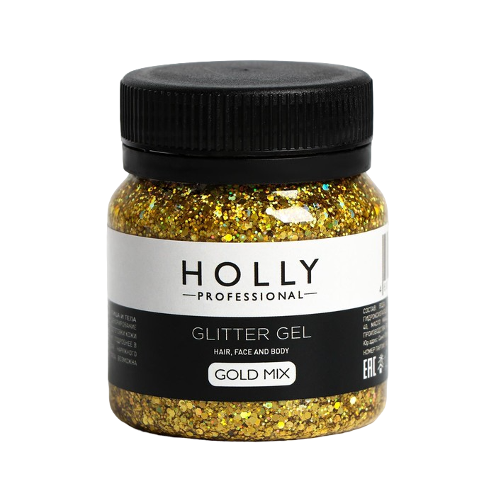 фото Декоративный гель для волос, лица и тела glitter gel holly professional, gold mix, 50 мл