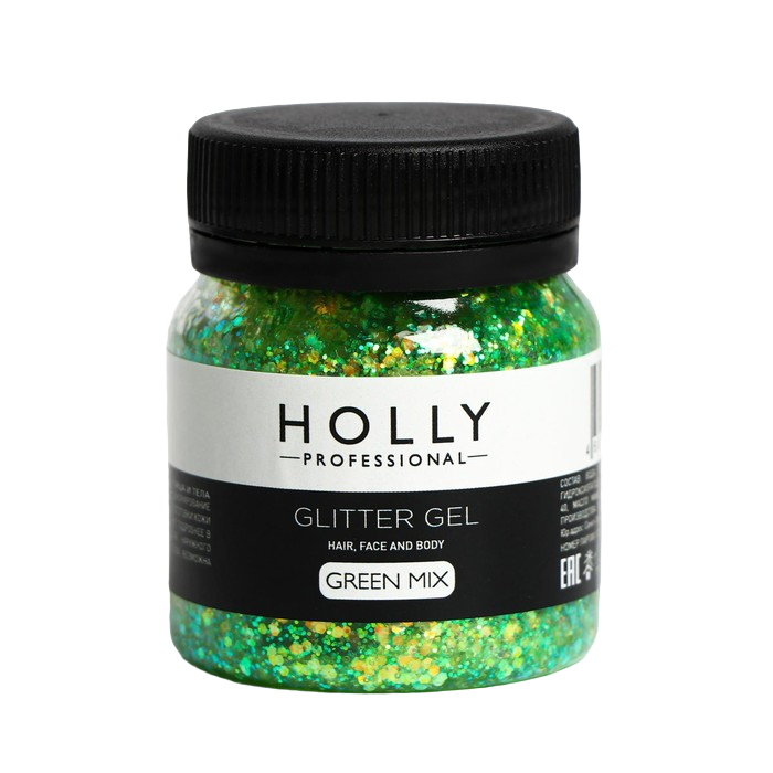 фото Декоративный гель для волос, лица и тела glitter gel holly professional, green mix, 50 мл