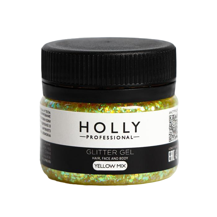 фото Декоративный гель для волос, лица и тела glitter gel holly professional, yellow mix, 20 мл