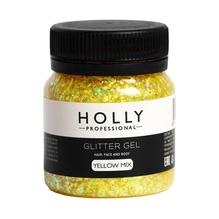 фото Декоративный гель для волос, лица и тела glitter gel holly professional, yellow mix, 50 мл