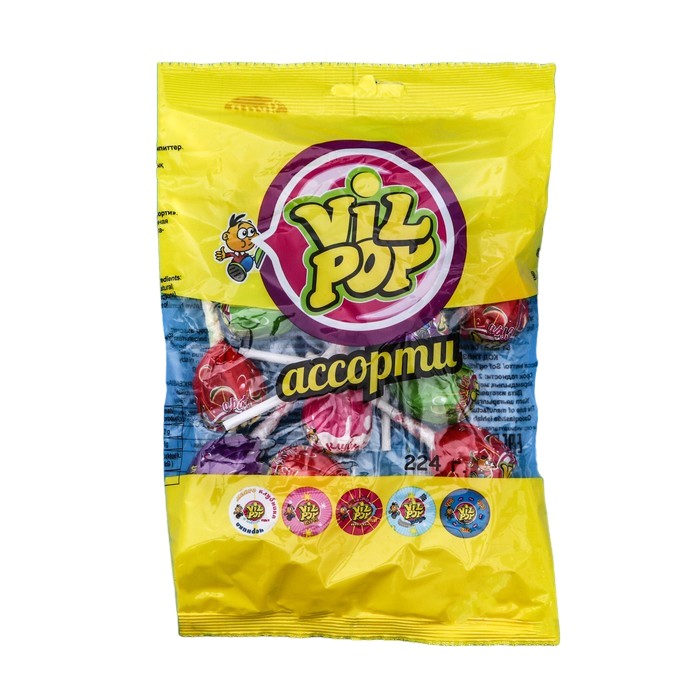 

Леденцы карамельные на палочке Vil pop Ассорти, 224г