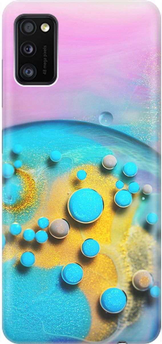 

Силиконовый чехол на Samsung Galaxy A41 с эффектом блеска "Цветные капли", Голубой;оранжевый, 1537