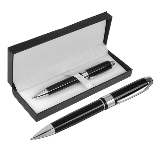 Шариковая ручка Calligrata подарочная в кожзам футляре чёрно-серебристый