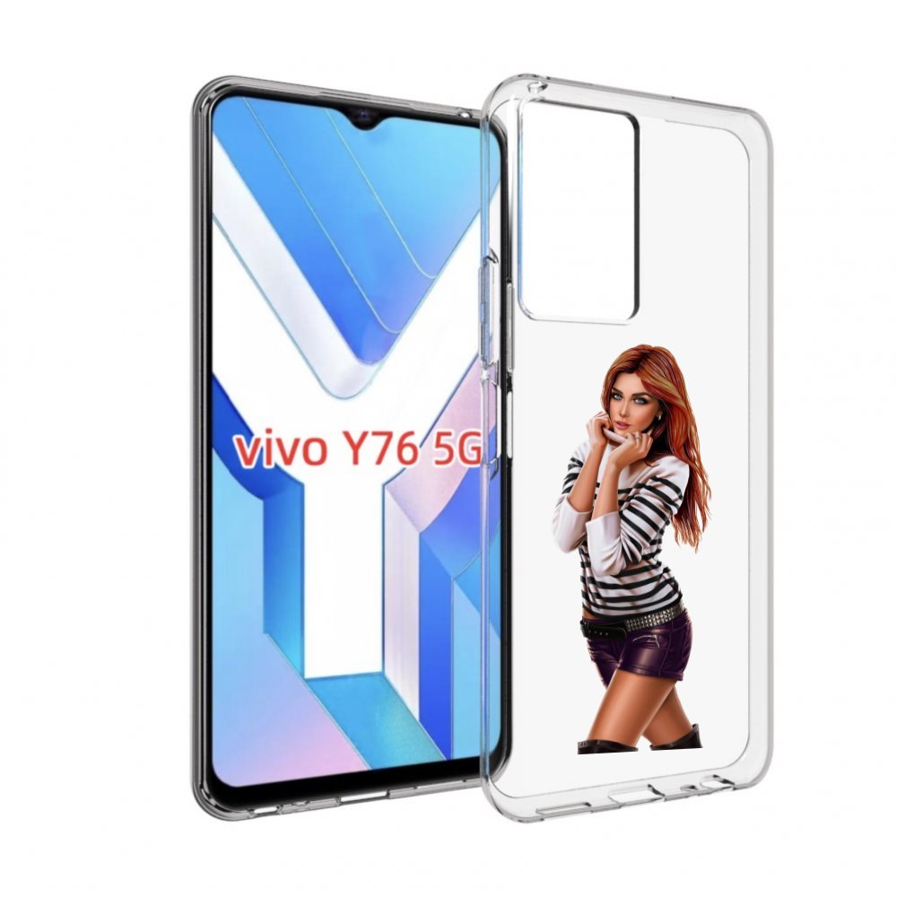 Чехол MyPads девушка-в-свитере-с-полоской для Vivo Y76 5G