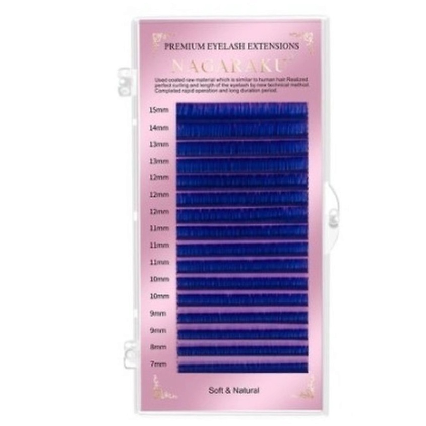 

Синие ресницы Nagaraku MIX Premuim Extensions D 0.10 7-15 mm, Синий