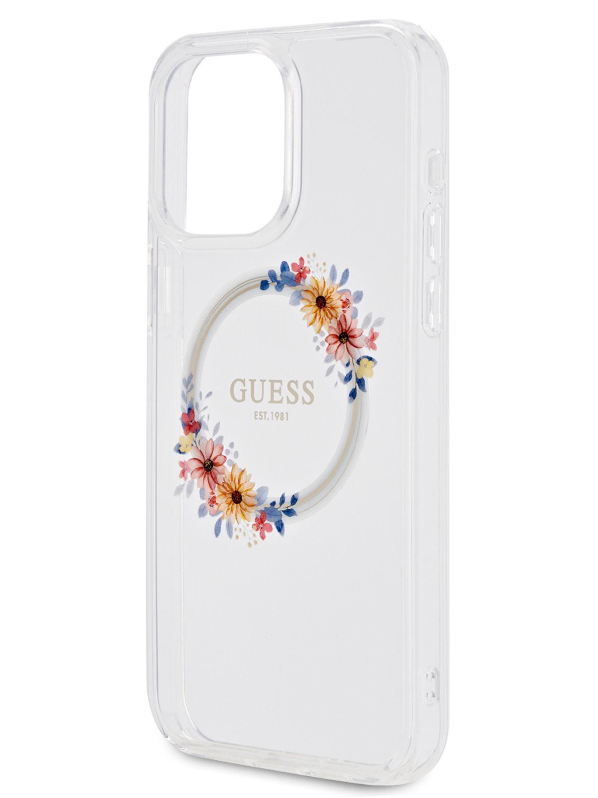 Чехол Guess для iPhone 15 Pro Max с Magsafe Flowers Wreath Hard Transparent