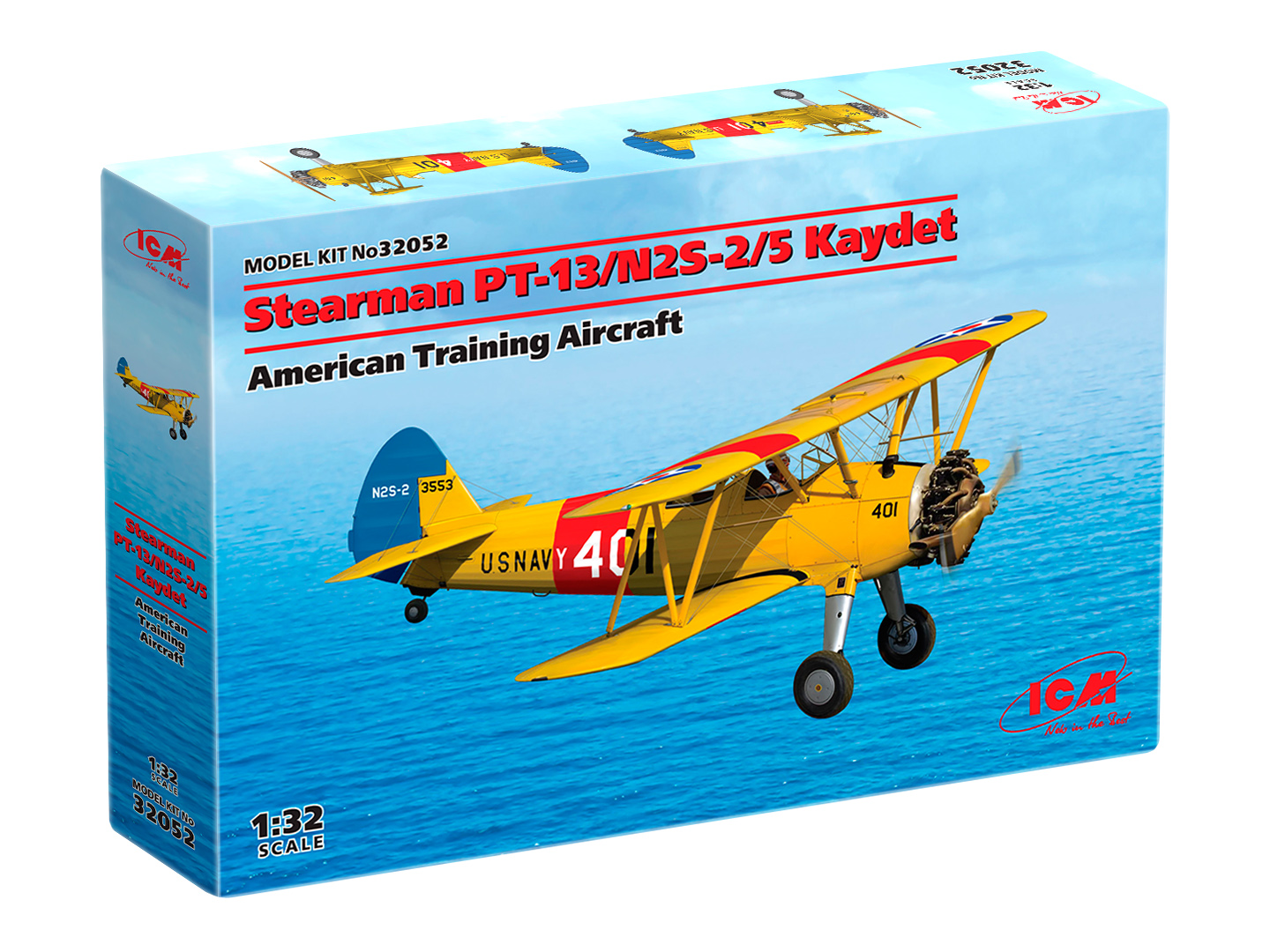 Сборная модель ICM 1/32 Американский учебный самолёт Stearman PT-13/N2S-5 Kaydet 32052