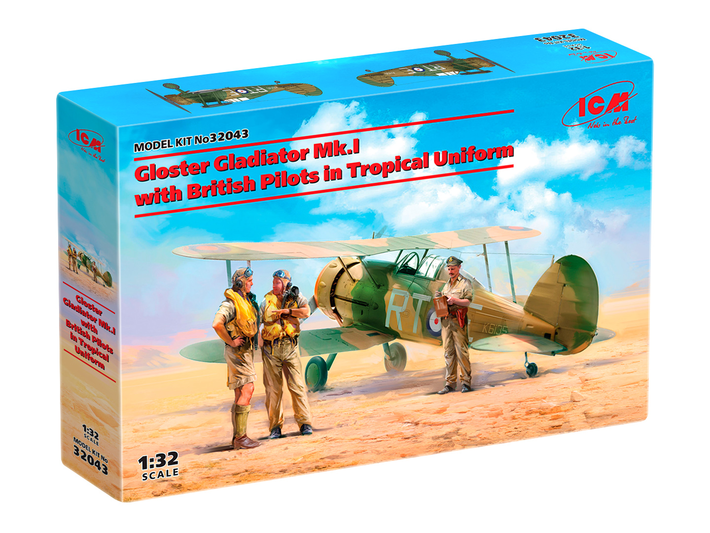 

Сборная модель ICM 1/32 Самолёт Gloster Gladiator MkI с британск пилотами в тропич форме