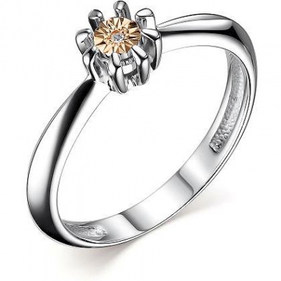 

Кольцо с 1 бриллиантом из серебра и золота р. 19 Алкор серебро 01-3010_000Б-00, 01-3010_000Б-00