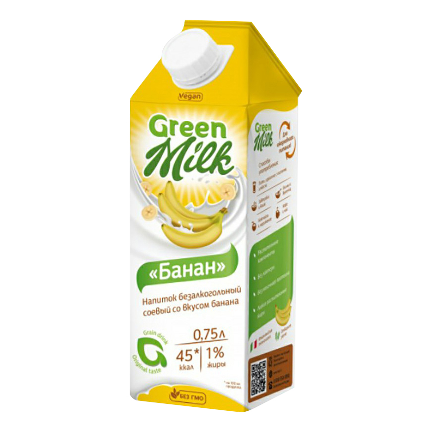 фото Напиток соевый green milk банан 1% 1 л