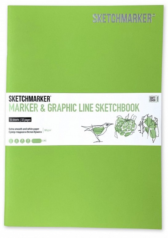 фото Скетчбук sketchmarker "marker & graphic line" 17,6х25 см 16 л 180 г мягкая обложка, лайм