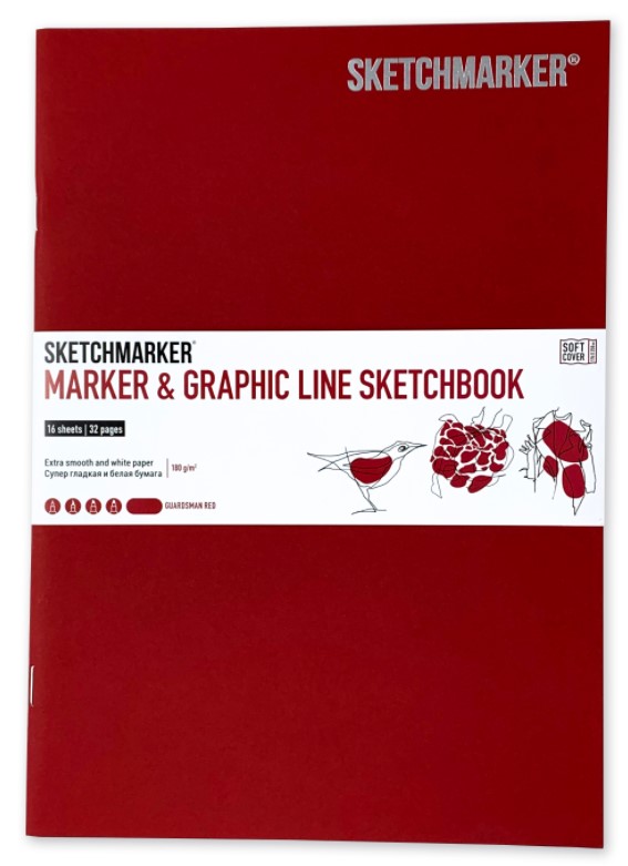 фото Скетчбук sketchmarker "marker & graphic line" 17,6х25 см 16 л 180 г мягкая обложка, красн