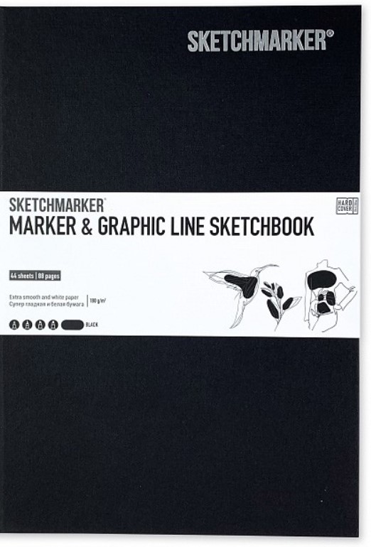 фото Скетчбук sketchmarker "marker & graphic line" 17,6х25 см 16 л 180 г мягкая обложка, черный