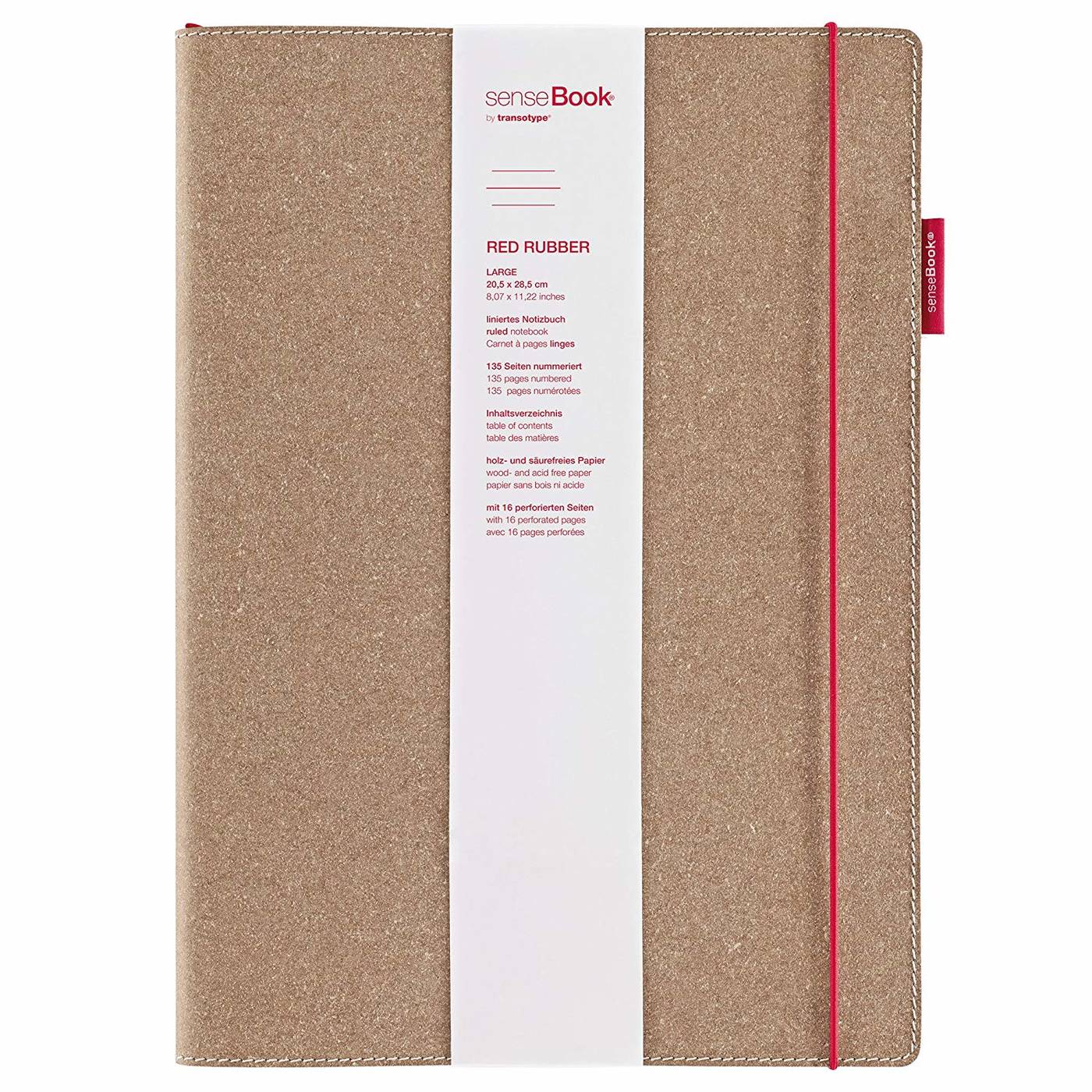фото Блокнот в линейку sensebook red rubber l 20,5x28,5 см на резинке, обл. композиционная кожа