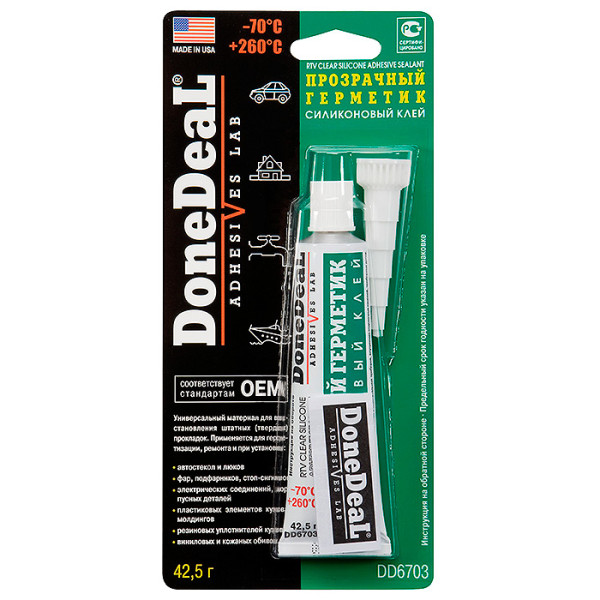 

DoneDeal DD6703 Прозрачный силиконовый герметик-клей для стекол, 42.5 г