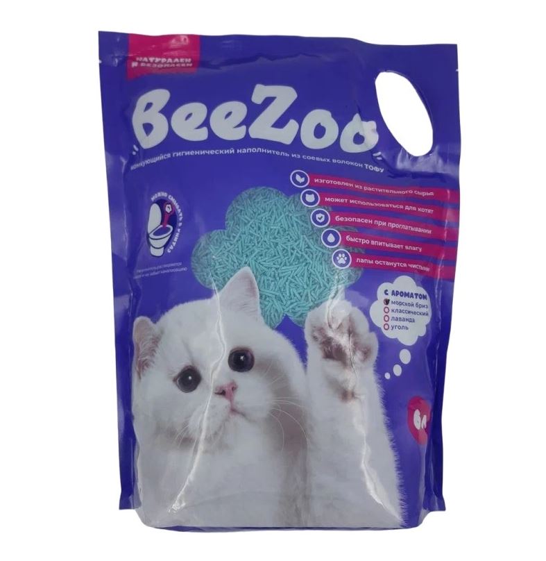 Наполнитель для кошачьего туалета BeeZoo, тофу, аромат морской бриз, 6 л