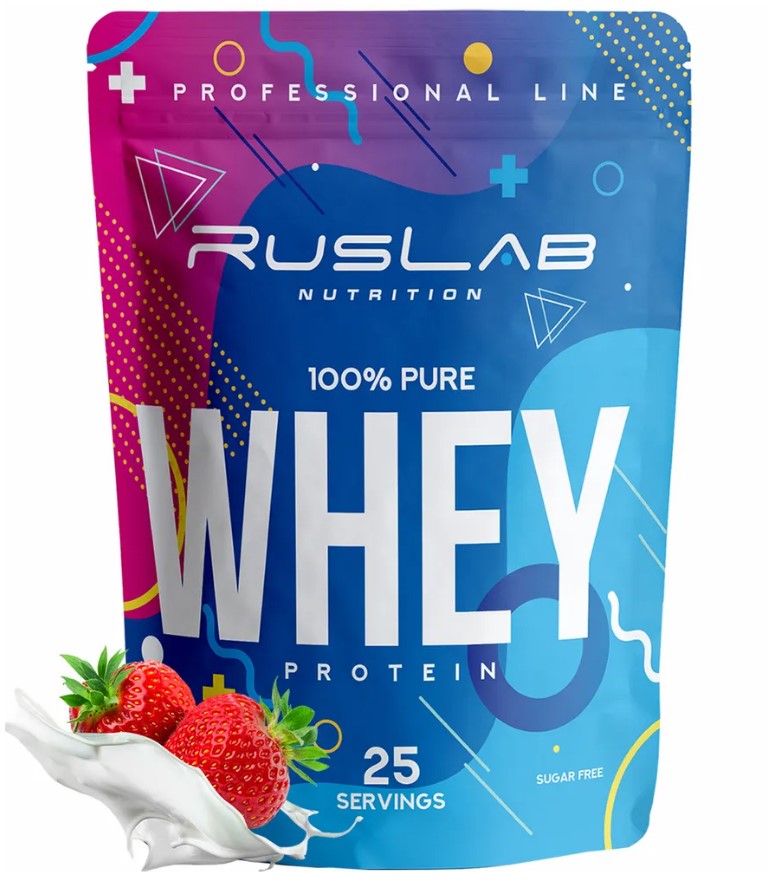Протеин RusLabNutrition Whey 100 % pure Клубника со сливками, 800 г