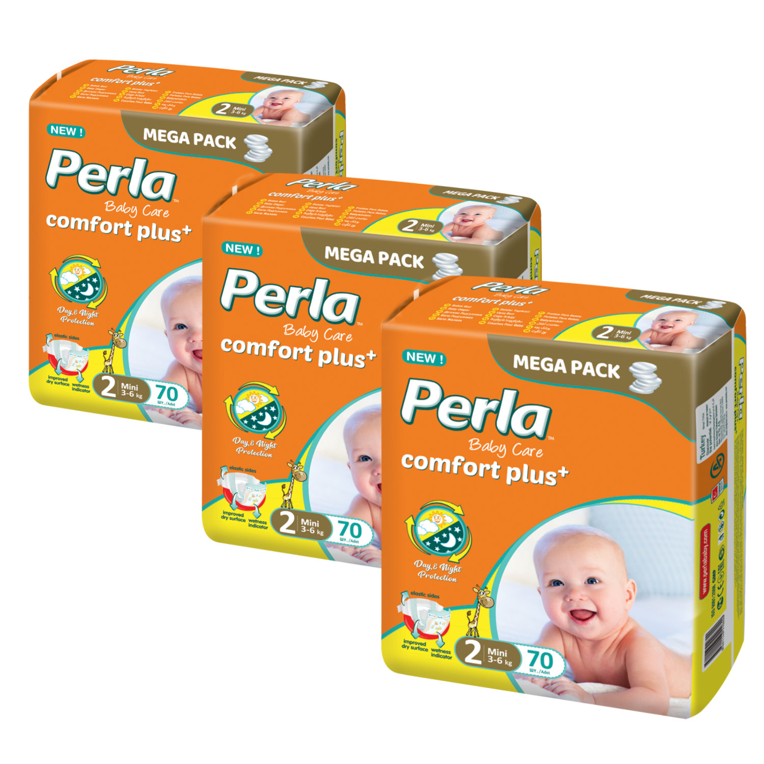 

Комплект подгузники Perla Baby Mega Mini 3-6 кг, 2 размер - 3 шт.