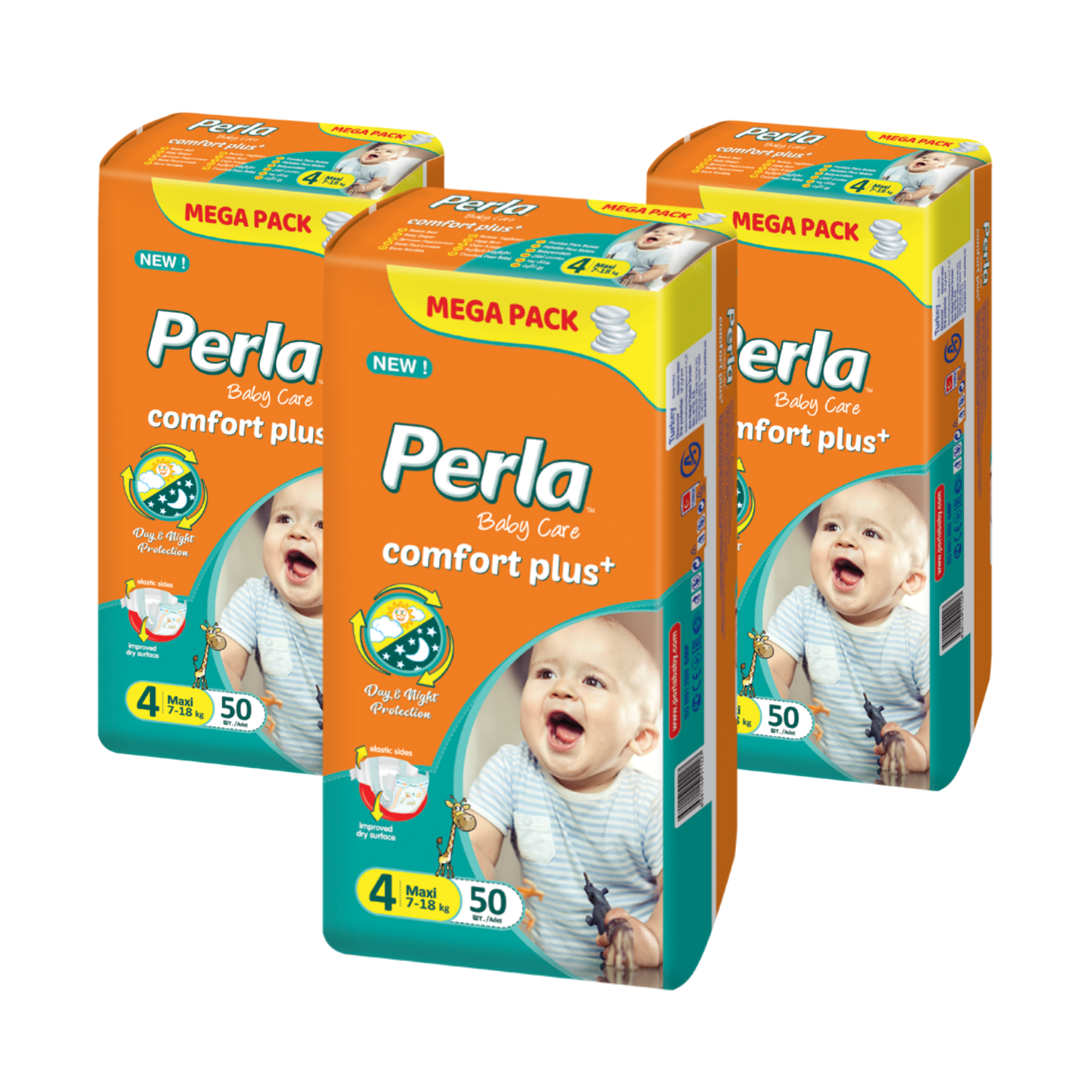 

Комплект подгузники Perla Baby Mega Maxi, 7-18 кг., 4 размер, 3 шт.