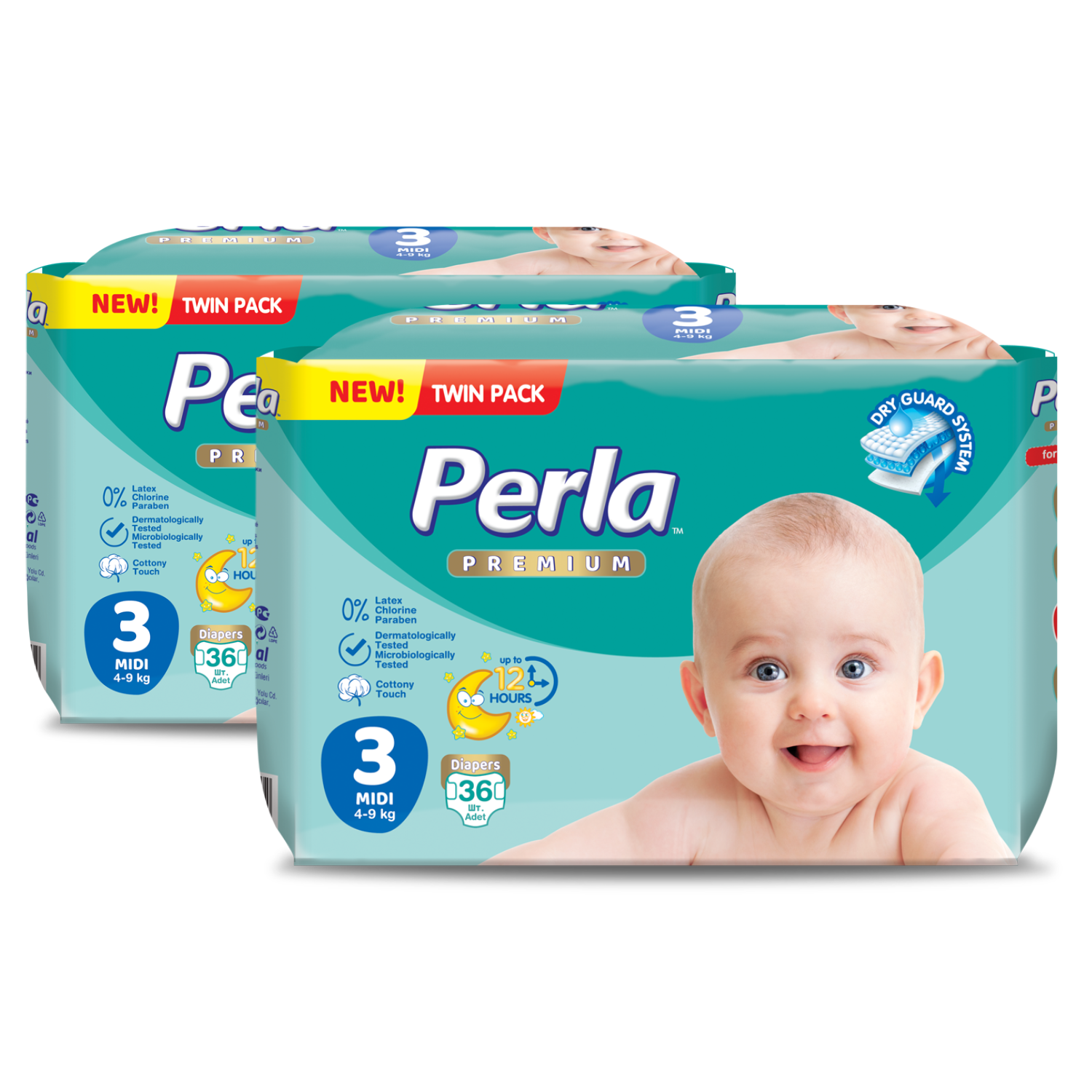 Комплект подгузники Perla Baby PR TWIN MIDI 72 шт., 4-9 кг., 2 шт.