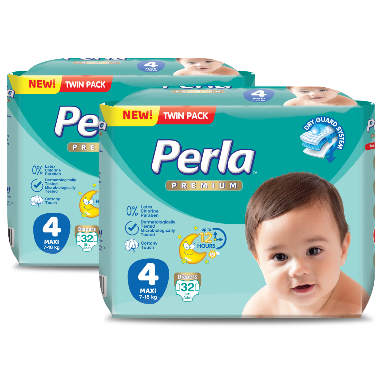 

Комплект подгузники Perla Baby PR TWIN MAXI 64 шт., 7-18 кг., 2 шт.