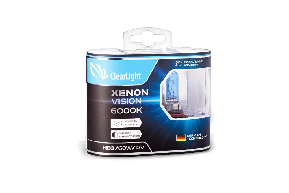 Лампы галогенные Clearlight HB3 12V 60w Xenon Vision 2шт 641₽